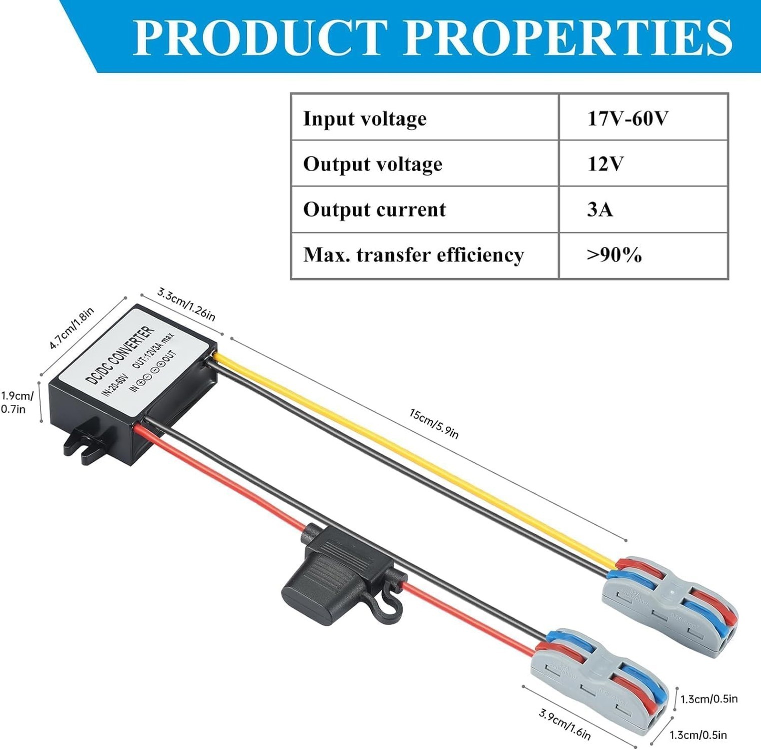 3A 36W DC 24v to 12v Buck Converter, Power Adapter for Cars, Trucks, Vehicles…