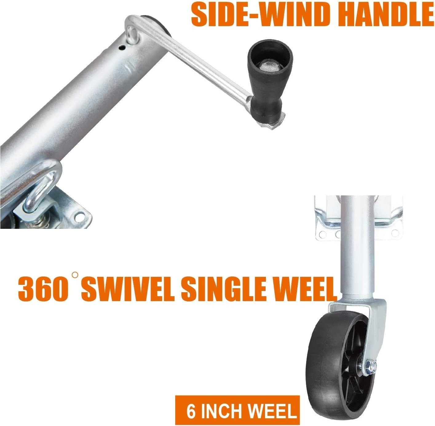 Boat Trailer Jack with 6-Inch Single Wheel,1000 Lbs Capacity Swing-Back Bolt-On