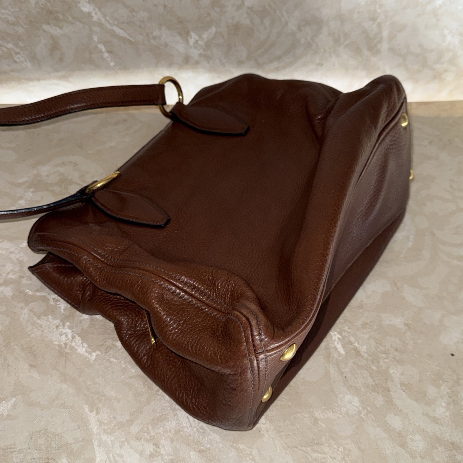 Miu Miu Vitello lux Brown Leather Hand Bag Purse ( MISSING THE SHOULDER STRAP)