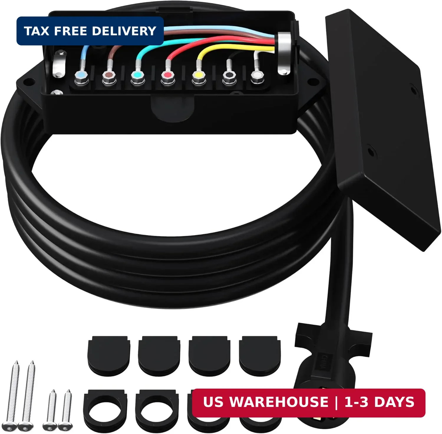 Heavy Duty 7 Way Plug Inline Trailer Cord 12 Ft 7 Gang Waterproof Wiring