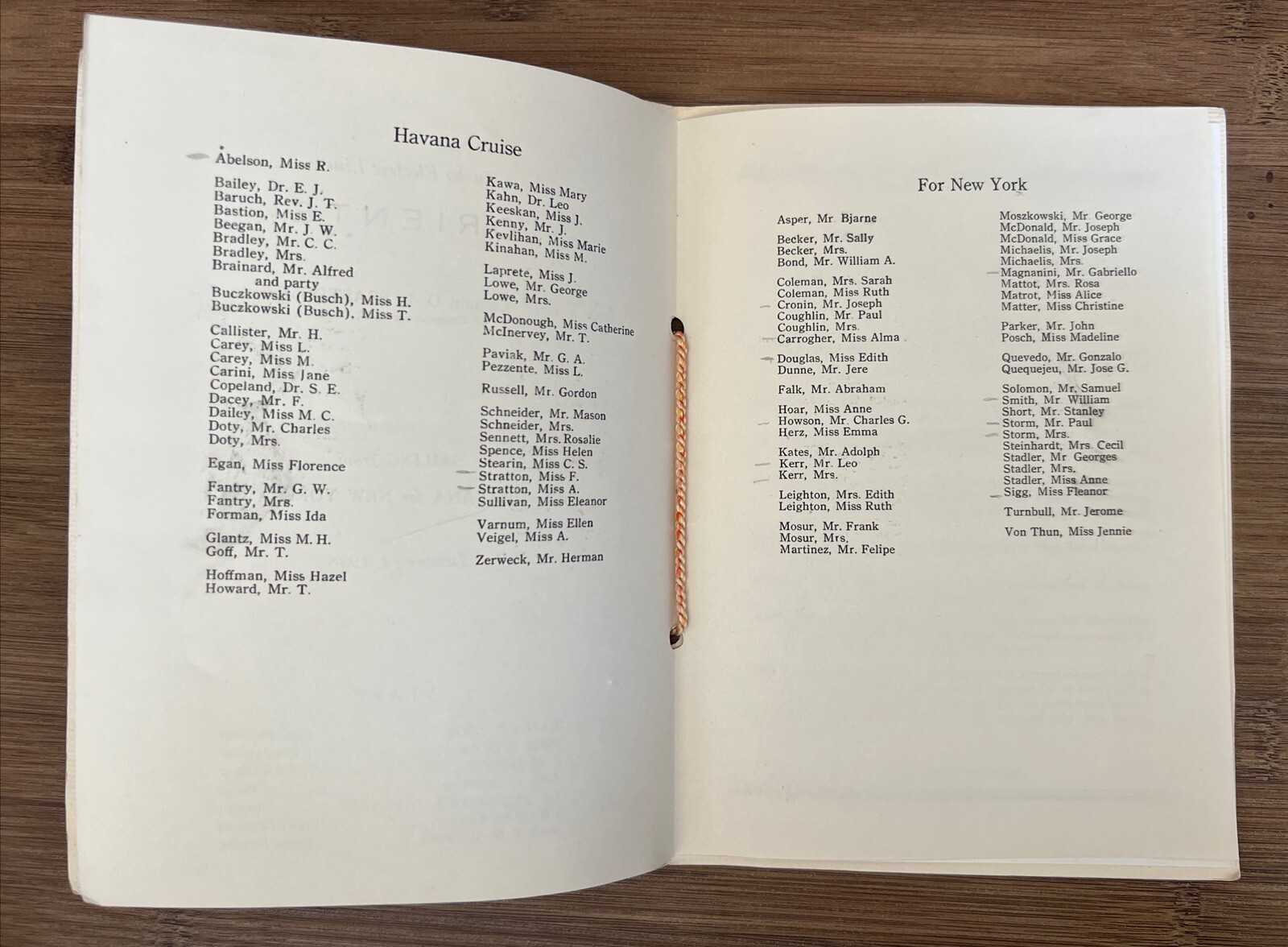 Oriente Turbo-Electric Liner List Of Passengers Book 1936 Havana To New York VTG