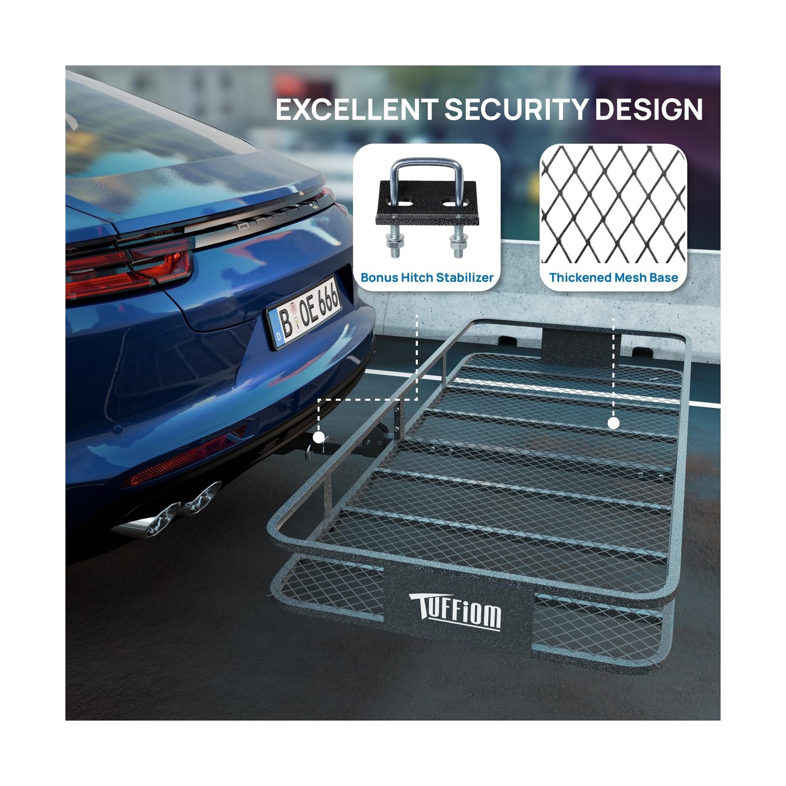 TUFFIOM 70″x30″x6″ Folding Hitch Mount Cargo Carrier Basket, 500lbs Steel Car…