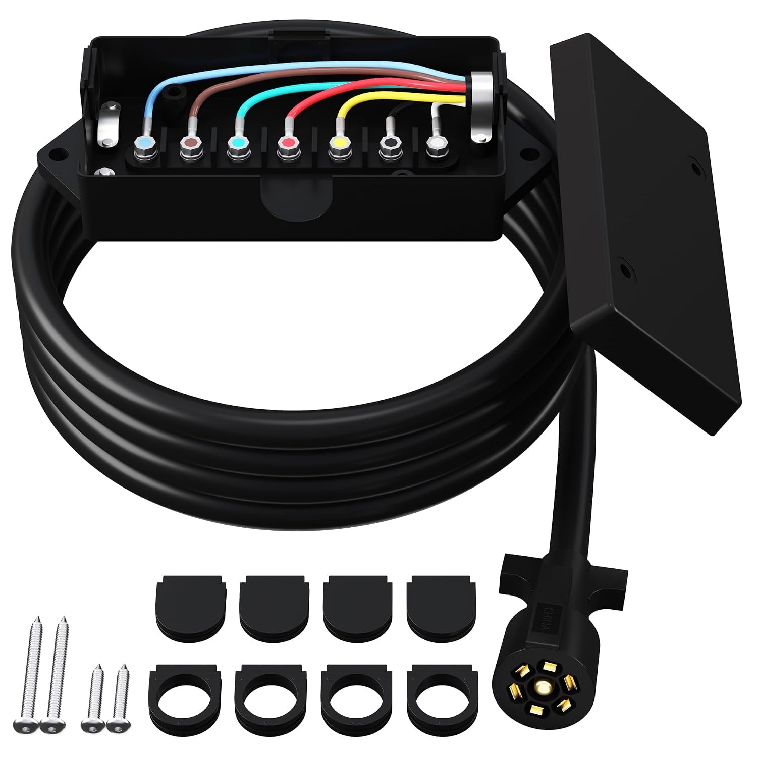 Heavy Duty 7 Way Plug Inline Trailer Cord 12 Ft 7 Gang Waterproof Wiring