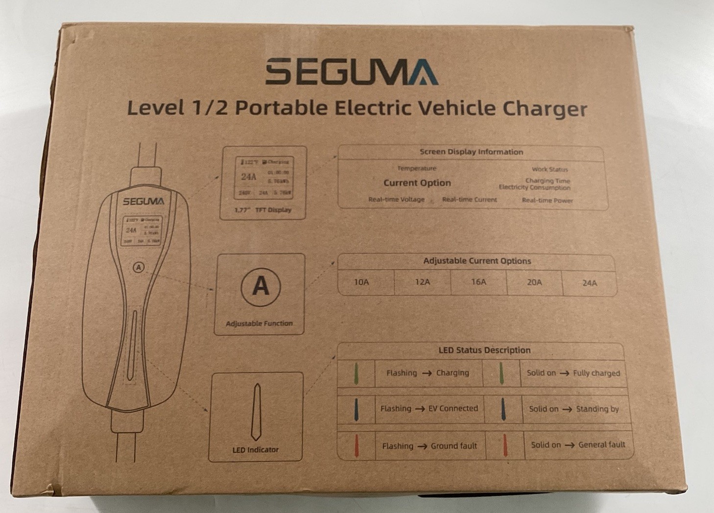 Seguma Level1/2 Portable Electric Vehicle Charger.