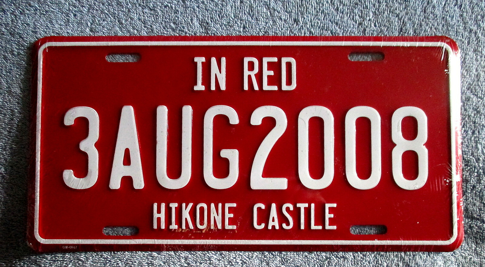 HIKONE CASTLE-IN RED-3 AUG 2008–EMBOSSED METAL LICENCE PLATE/SIGN-NEW