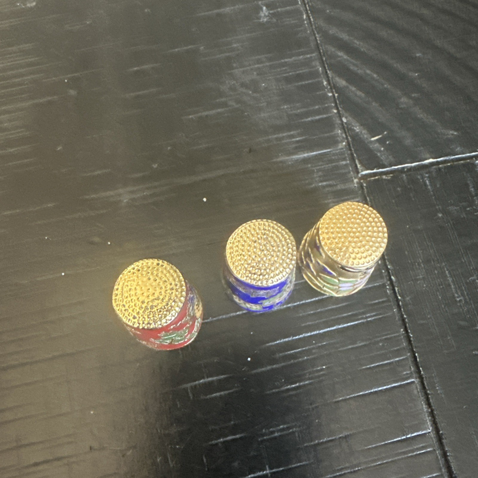 Vintage gold toned cloisonné enamel Thimbles x 3 great quality