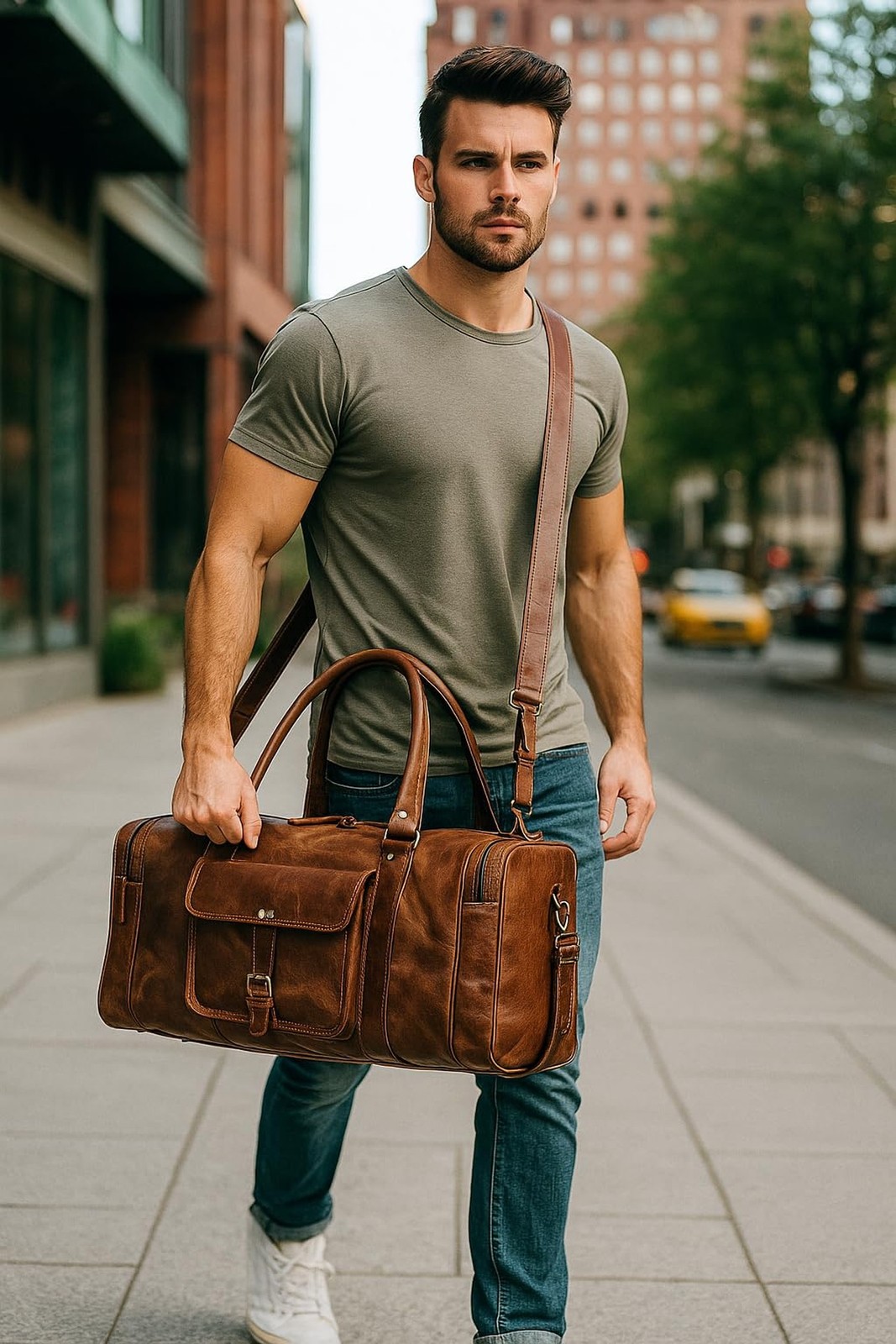 Leather Duffel Bag for Men & Women, Genuine Weekender Travel Bag, Handmade Ov…