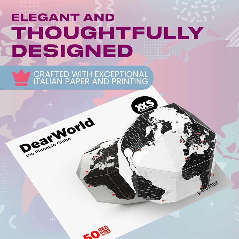 DearWorld Pinnable Globe with 50 Pins, 3d Map World With City Names, XXS