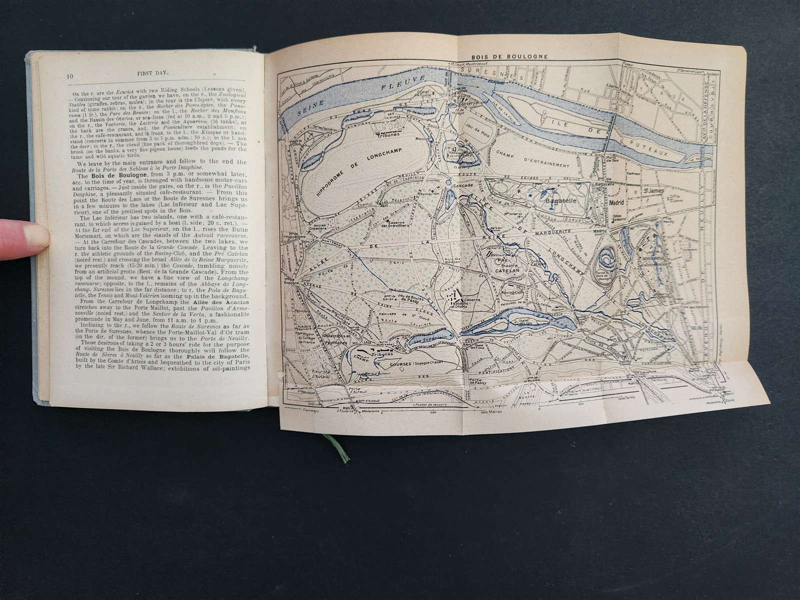 antique PARIS GUIDE travel w FOLDOUT MAP holy stairs die cut kleinert ILLUS