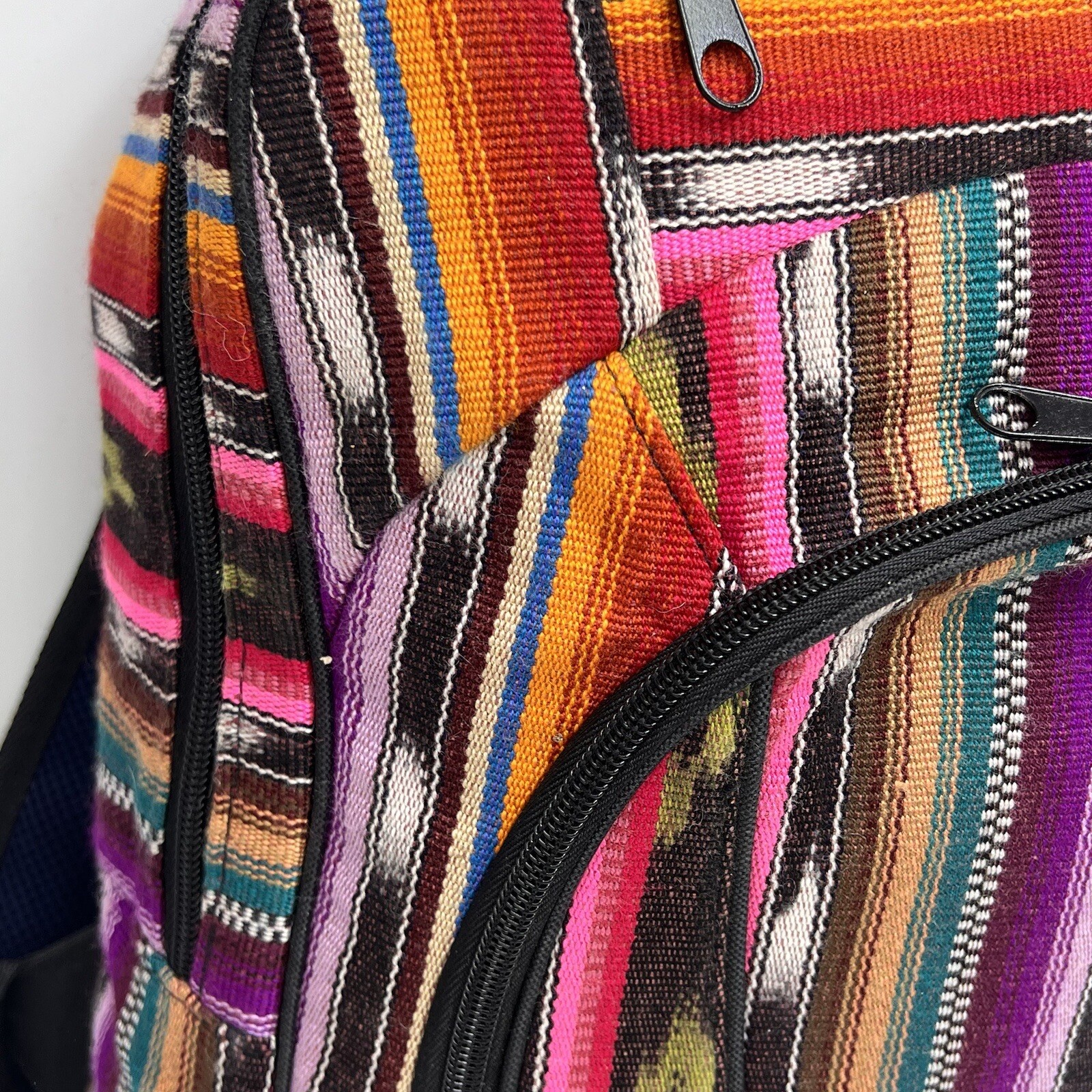 BackPack Guatemalan Full Zip Cotton Adjustable Straps 3 Compartments Colorful