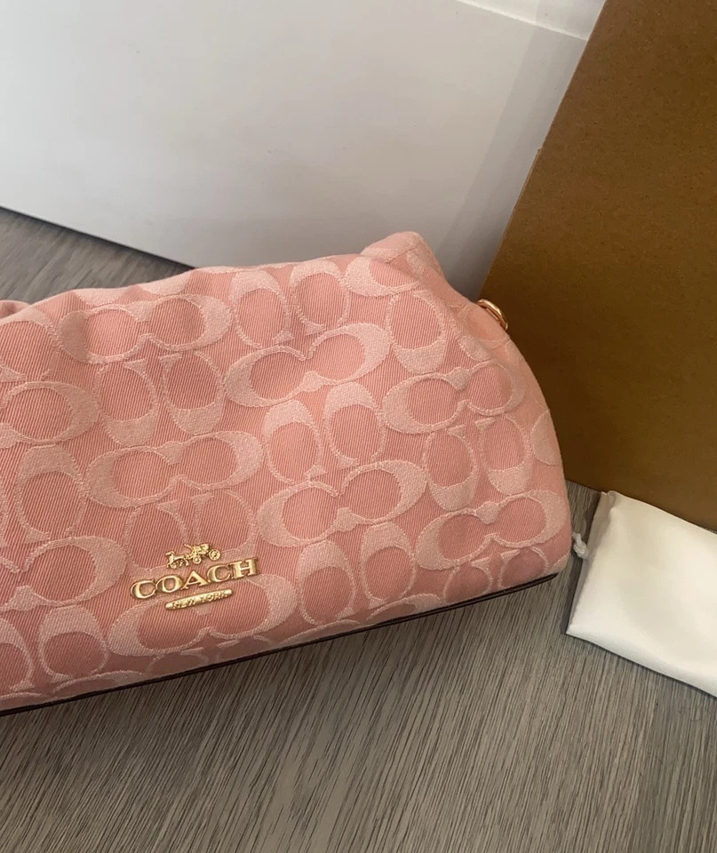Faye Shoulder Bag Signature Denim Light Pink CER68 IMNH1 Auth New