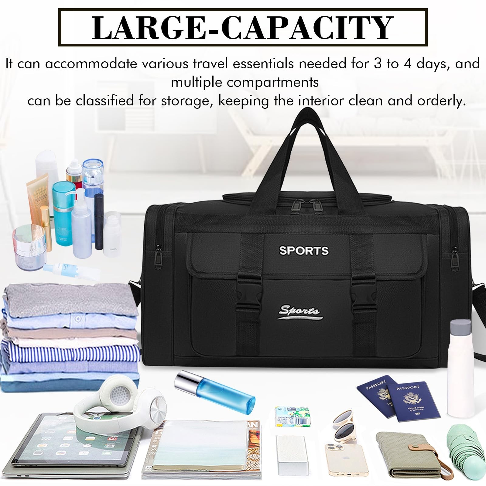 Duffel Bag for Men and Women Sports Gym Bag Adjustable Strap Carry on Large L…