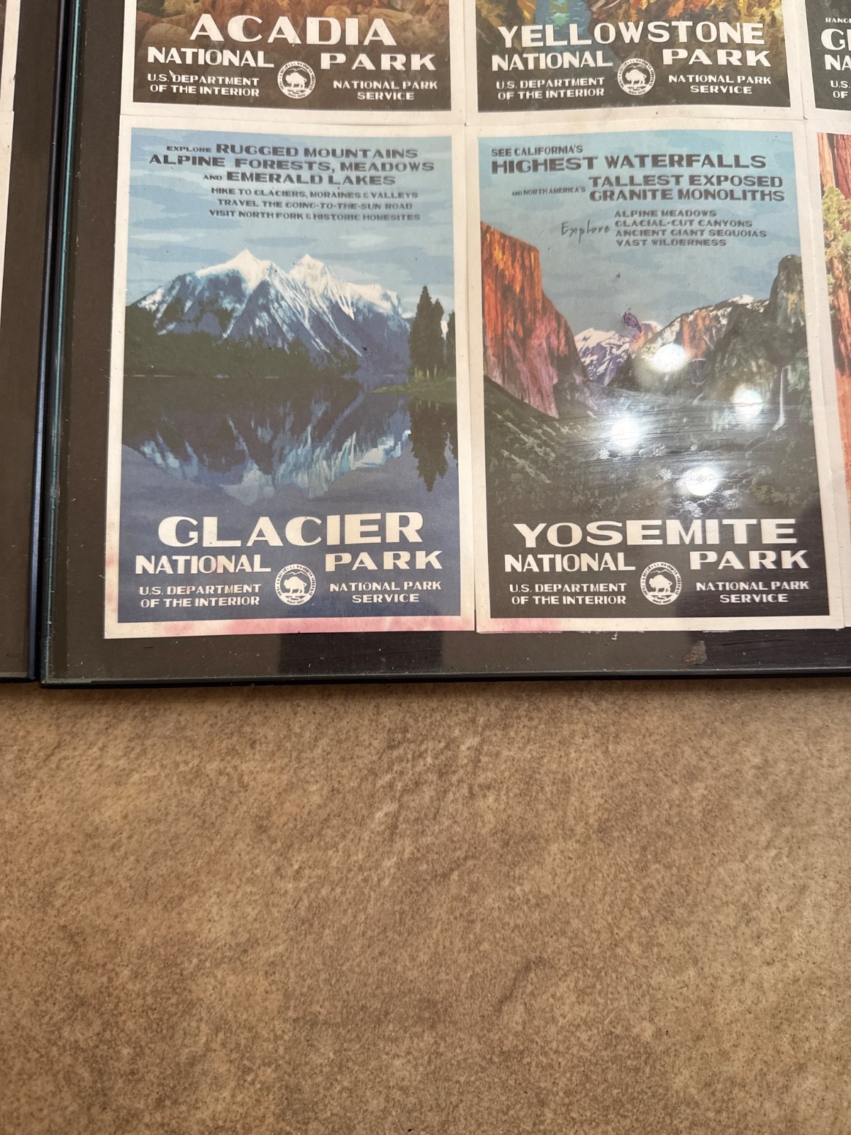Lot Of 2 Framed Collection Of National Parks Cards 13″ x 20″ Yellowstone Arches