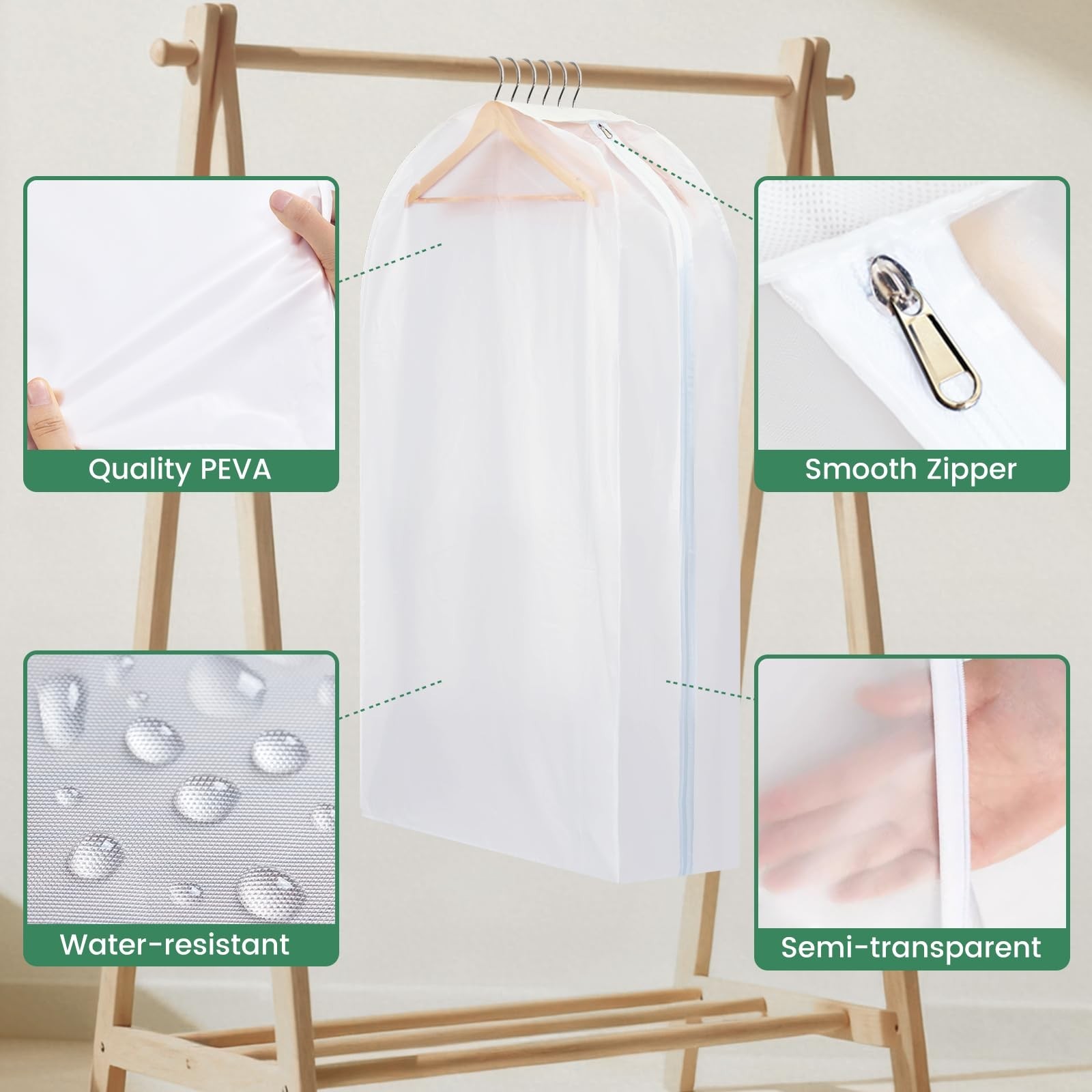 Carbrea 10″ Gusseted Garment Bags for Hanging Clothes – 3 Packs Translucent S…