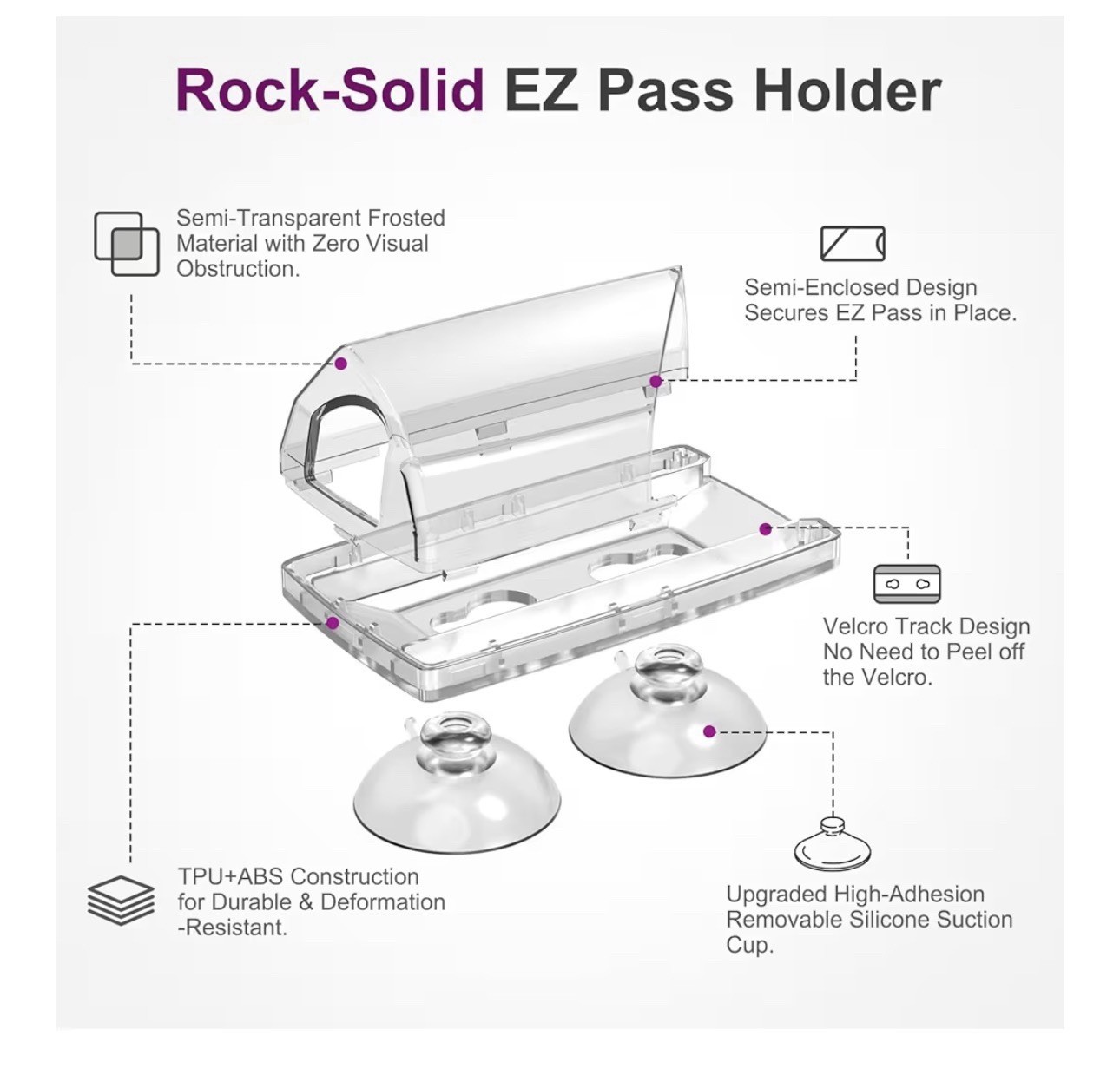 EZ Pass Holder for Windshield w/ Strong Suction Cups. New Open Box