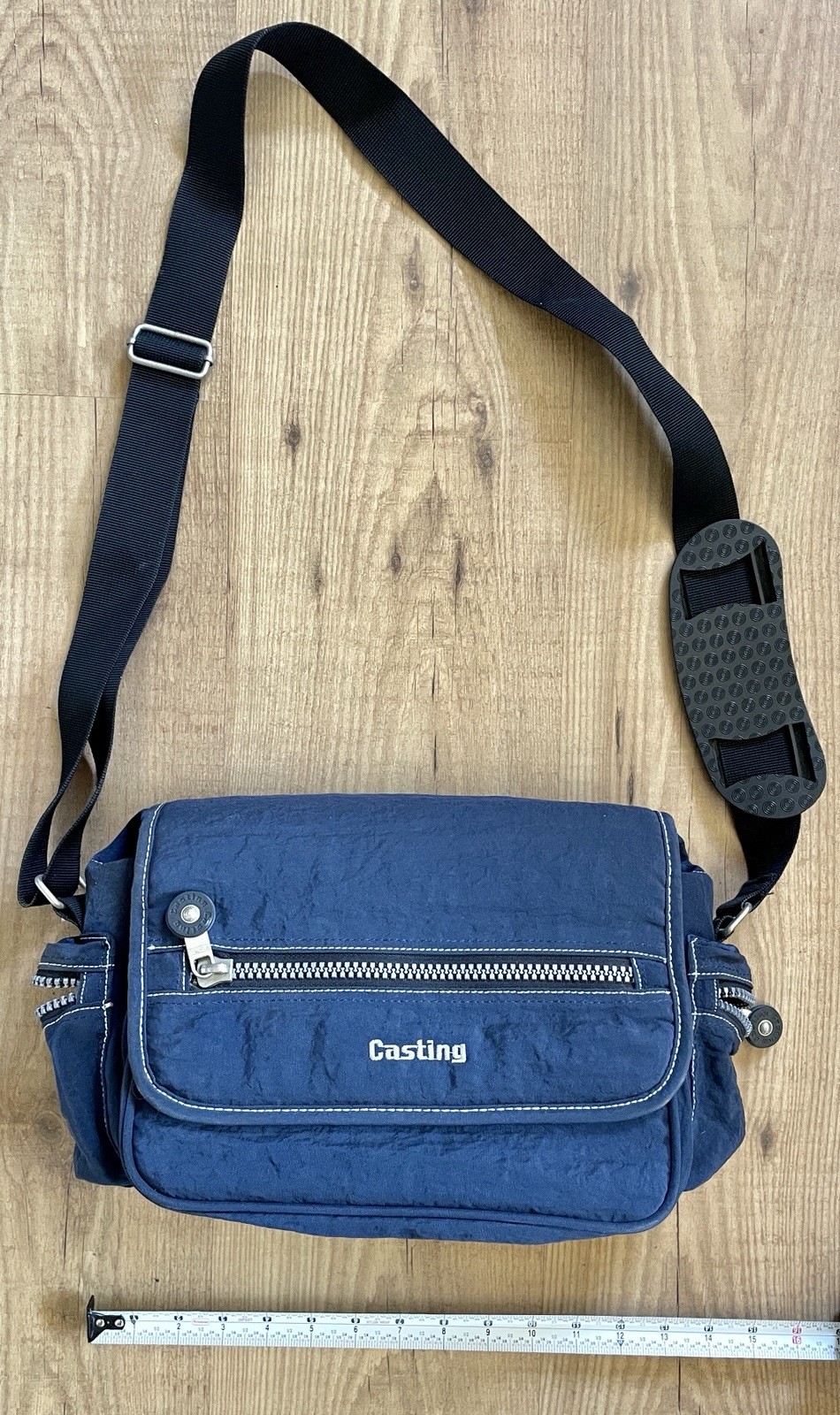 Casting Blue Nylon Camera Bag Medium 3 Divider Outside Pockets Zipper Cross Body