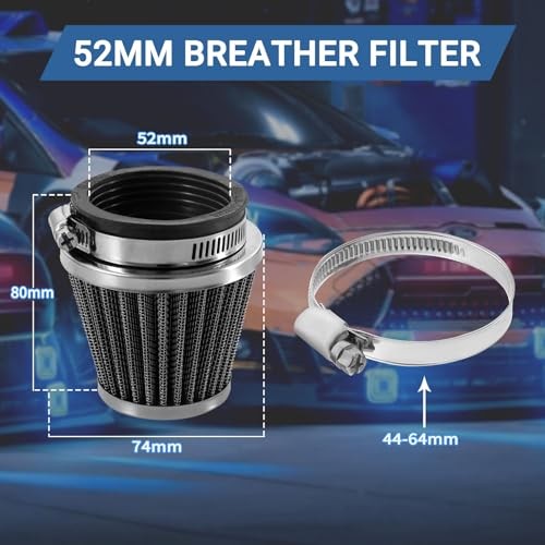 Cold Air Intake Filter for Motorcycle Turbo Vent Breather Air Intake Black 52mm