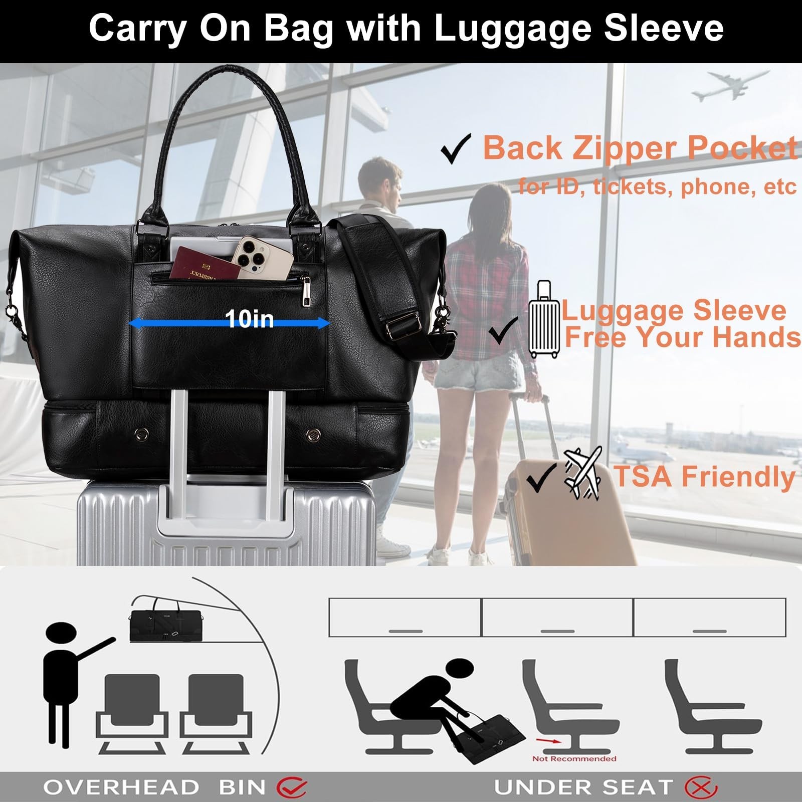 weiatas Faux Leather Travel Duffel Bag for Women Men, Large Weekender Overnig…