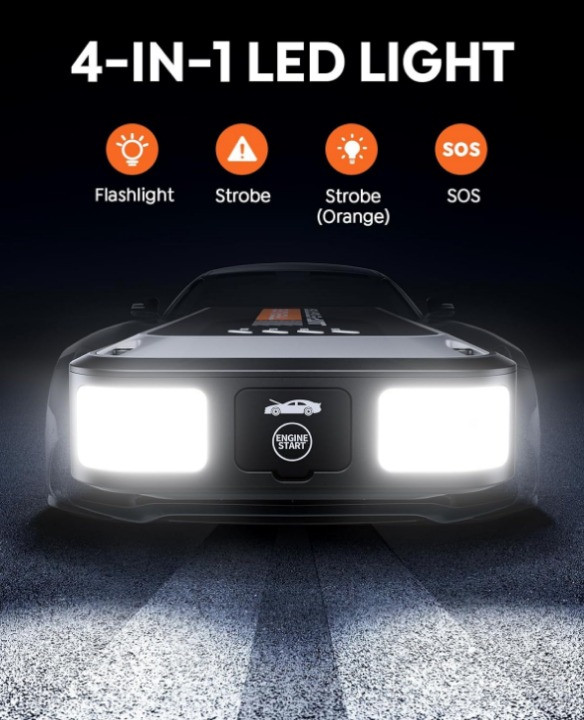 Arrancador Batería Coche 4000A 16800mAh Carga Rápida con Luz LED Portátil, Nuevo