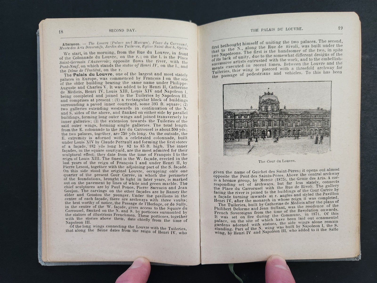 antique PARIS GUIDE travel w FOLDOUT MAP holy stairs die cut kleinert ILLUS