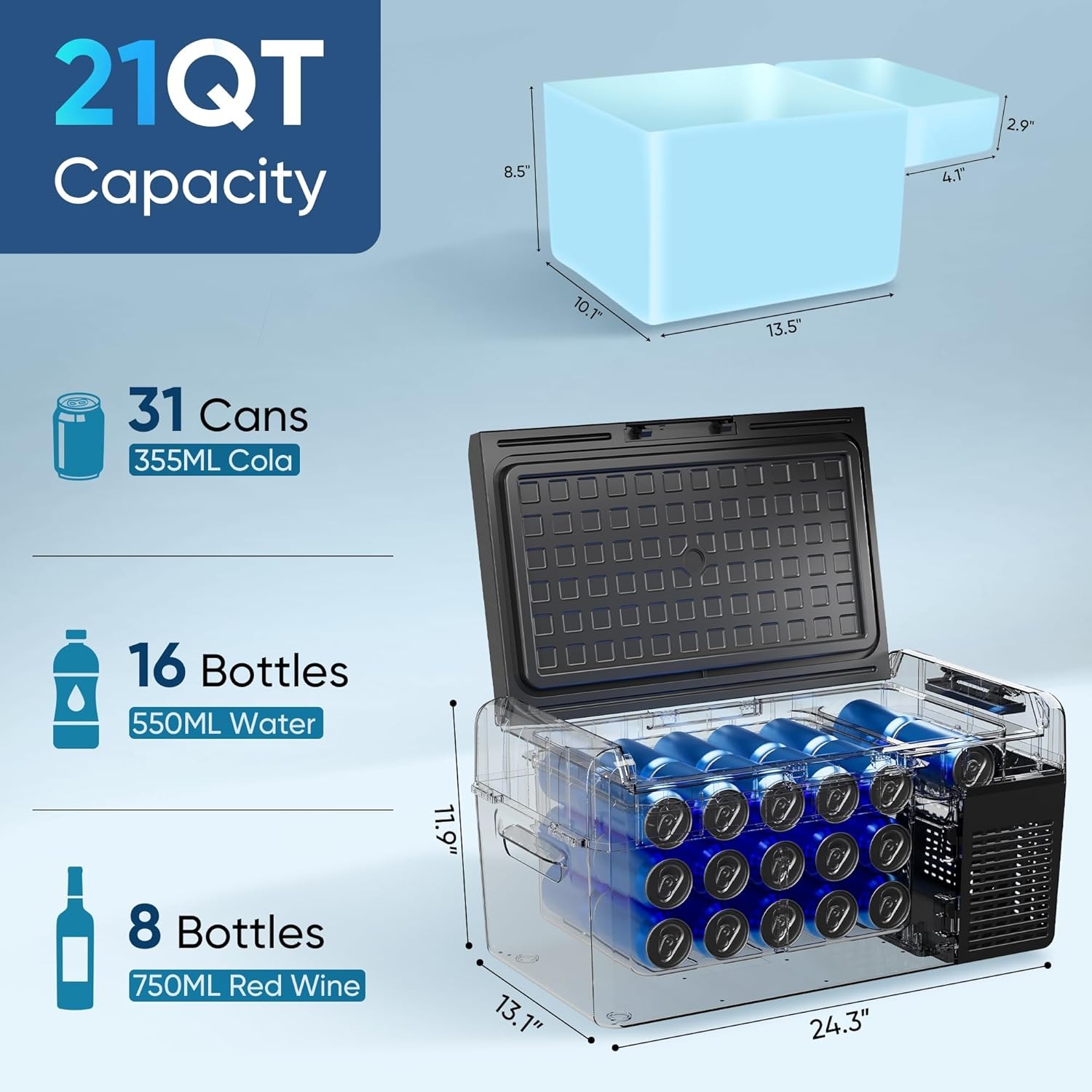 12 Volt Refrigerator – 21QT(20L) Portable Freezer, Electric Cooler for Car Truck