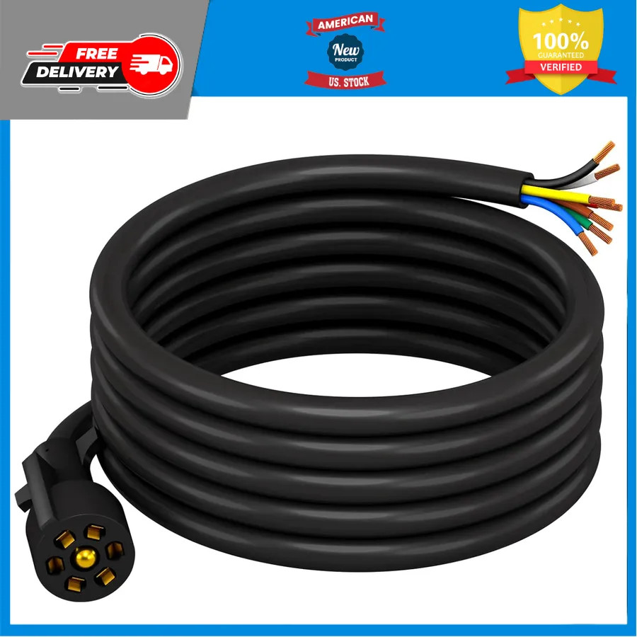 15ft 7 Way Trailer Wiring Harness Kit with Junction Box for RV and Camper