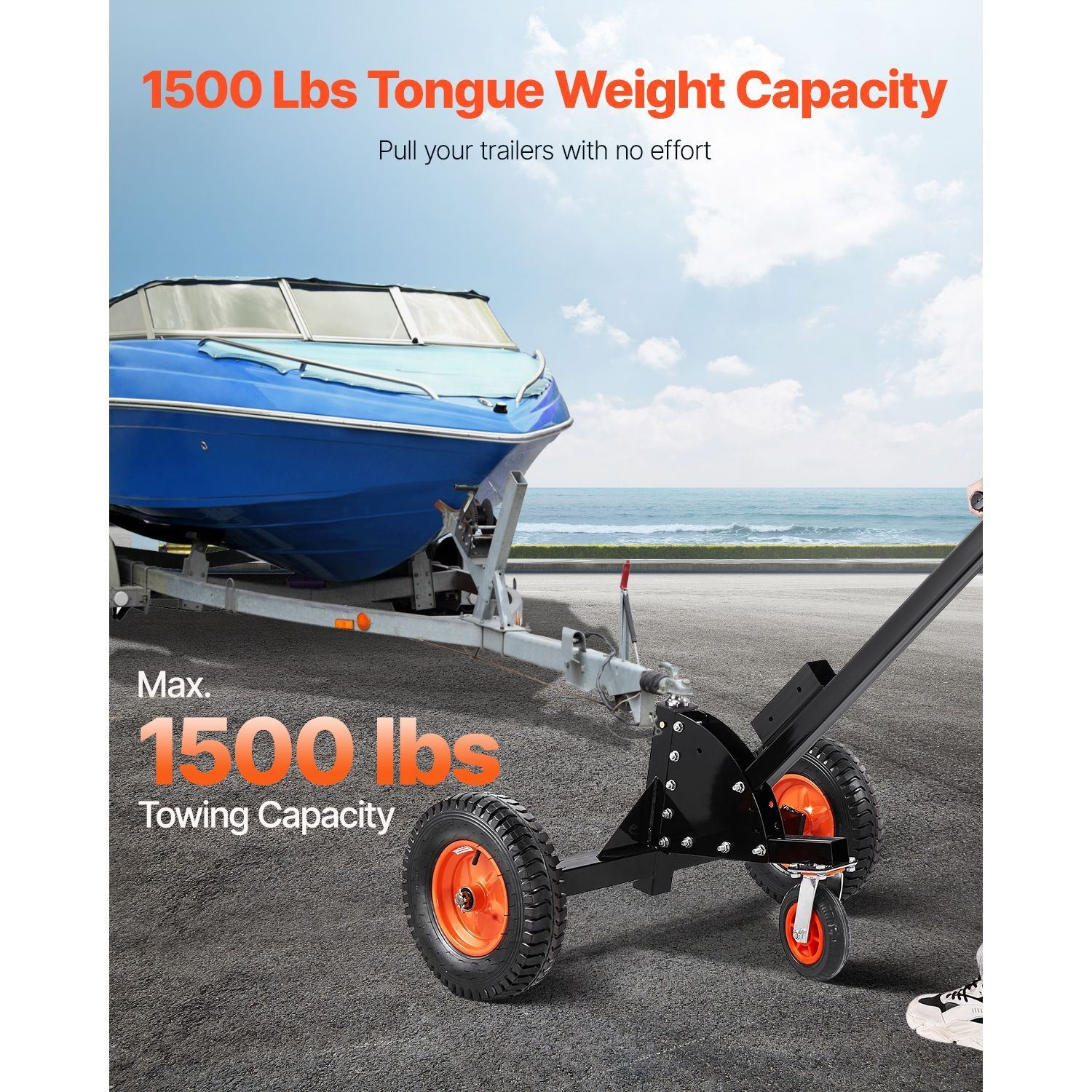 Heavy-Duty Trailer Dolly, 1500lbs Tongue Weight Capacity, 2 in 1 Trailer Mover w