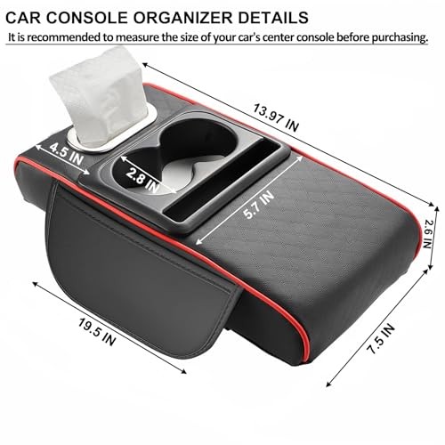 Car Center Console Cover Armrest Cushion Cup Holder Storage Phone Slot Black PU