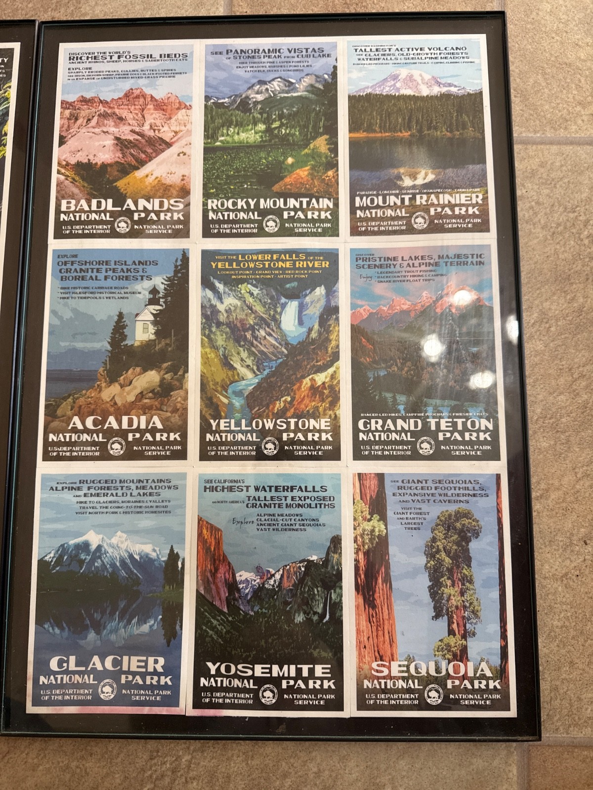 Lot Of 2 Framed Collection Of National Parks Cards 13″ x 20″ Yellowstone Arches
