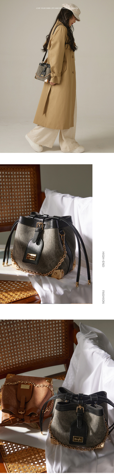 Bucket bag black brown premium shoulder crossbody bucket bag