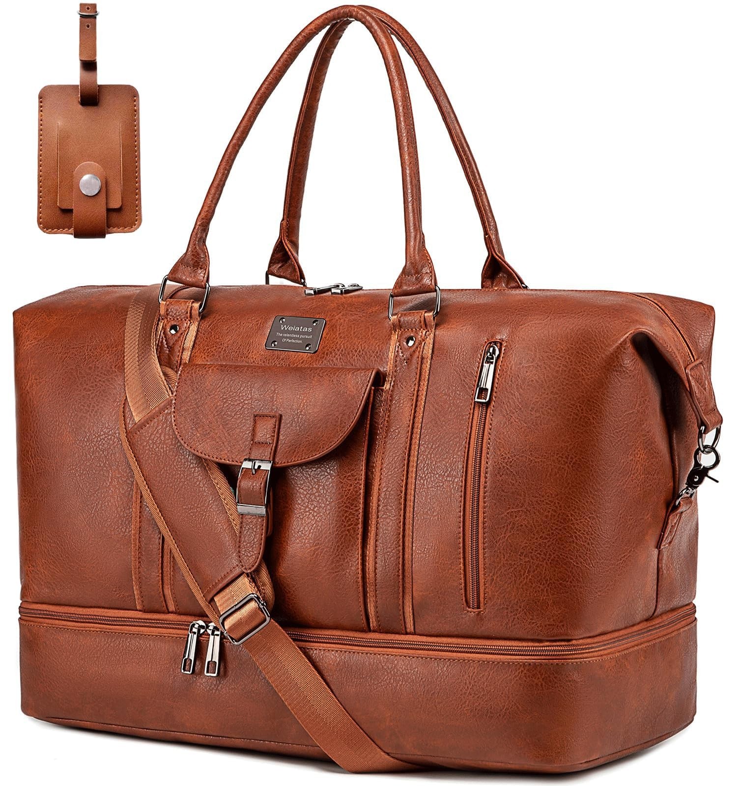 weiatas Faux Leather Travel Duffel Bag for Women Men, Large Weekender Overnig…