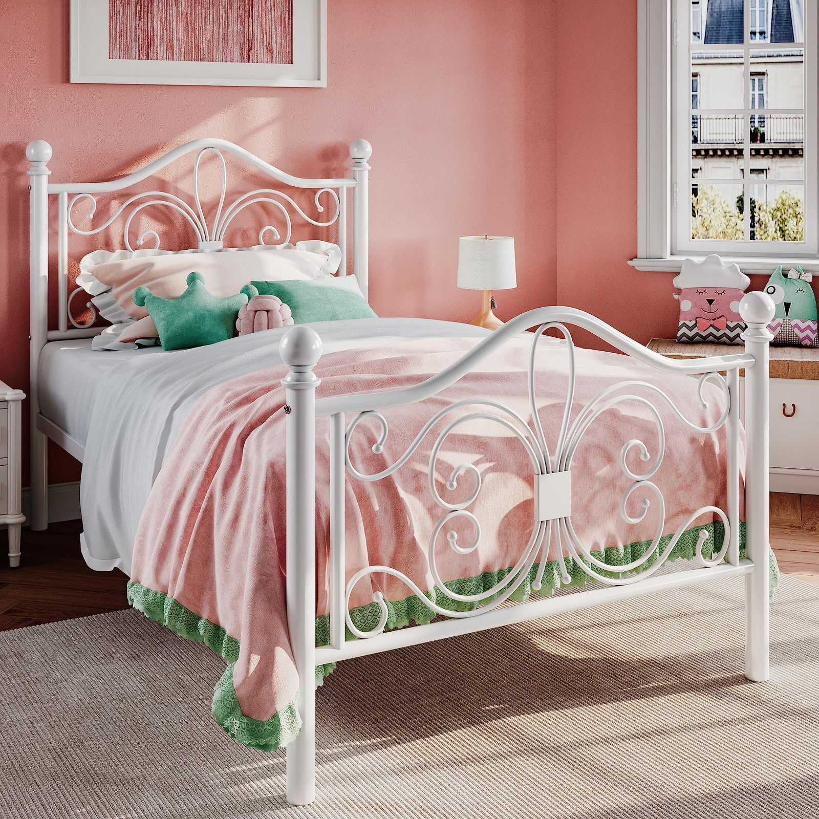 SHA CERLIN Twin Size Bed Frame for Kids,Metal Bed Frame with Butterfly Patter…