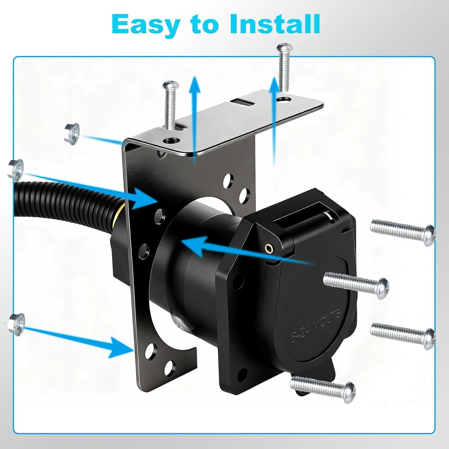Premium 7 Pin Trailer Connector with Mounting Bracket，Heavy-Duty 7 Pin Trailer P