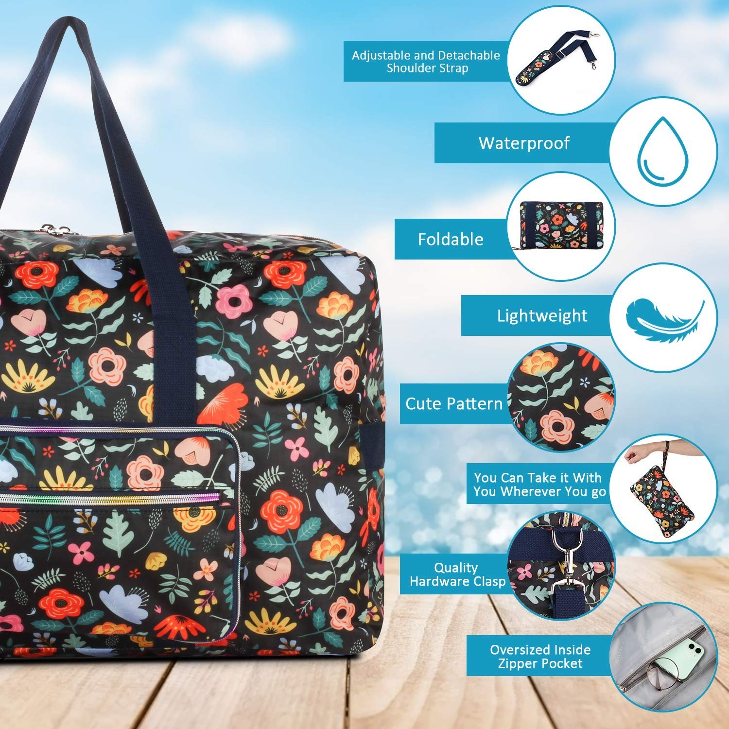 Travel Foldable Waterproof Duffel Bag – Lightweight Carry on Luggage Tote Duf…