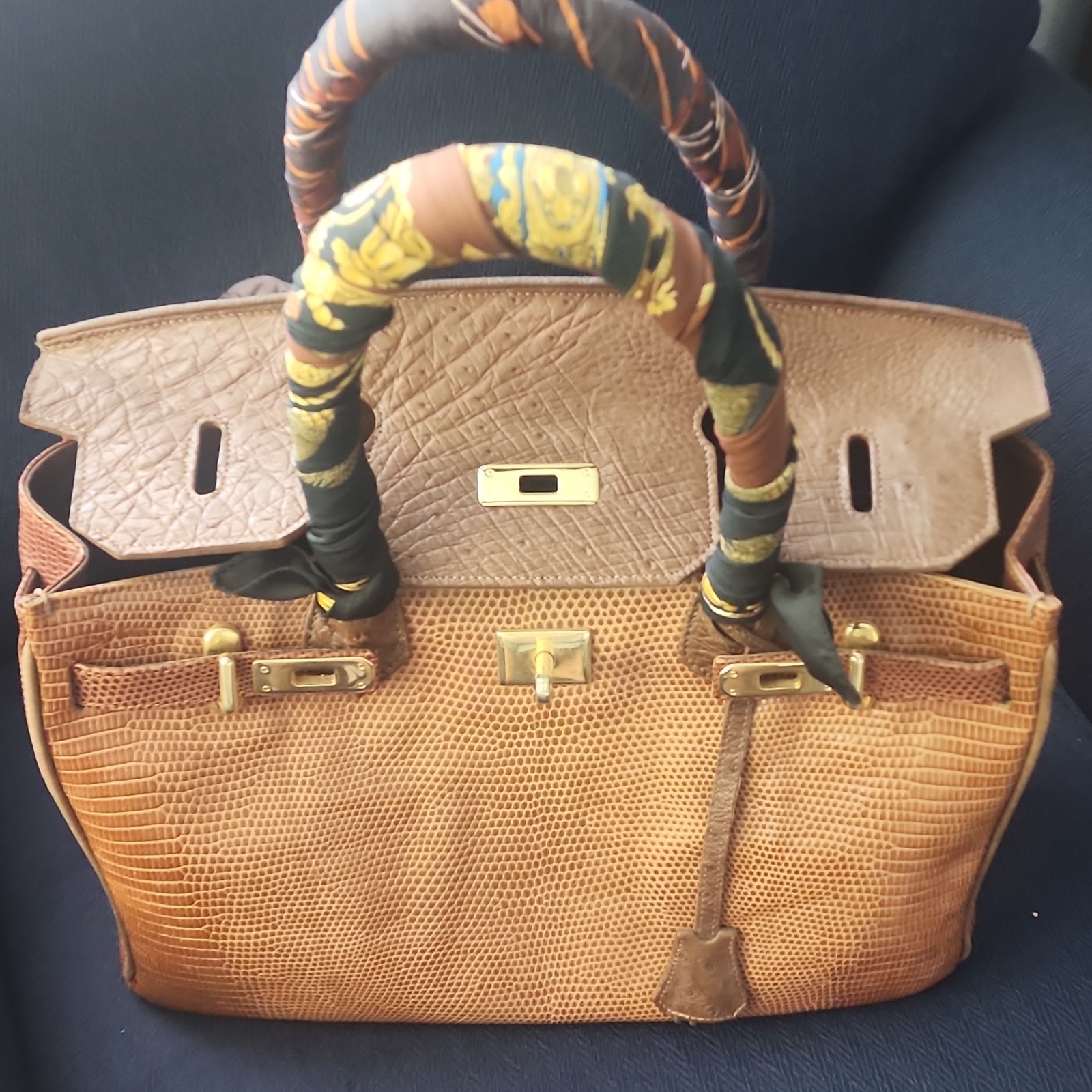 Rupert A. Weinberger Brown Top Handle Bag Gold Hardware Exotic