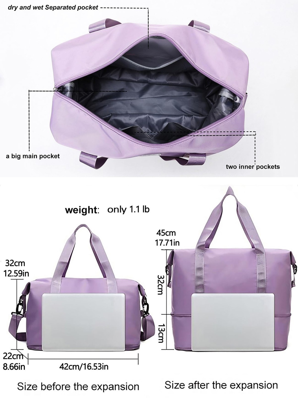 Expandable Travel Duffle Bag Weekender Carry on Overnight Bag Gym Bag for Women