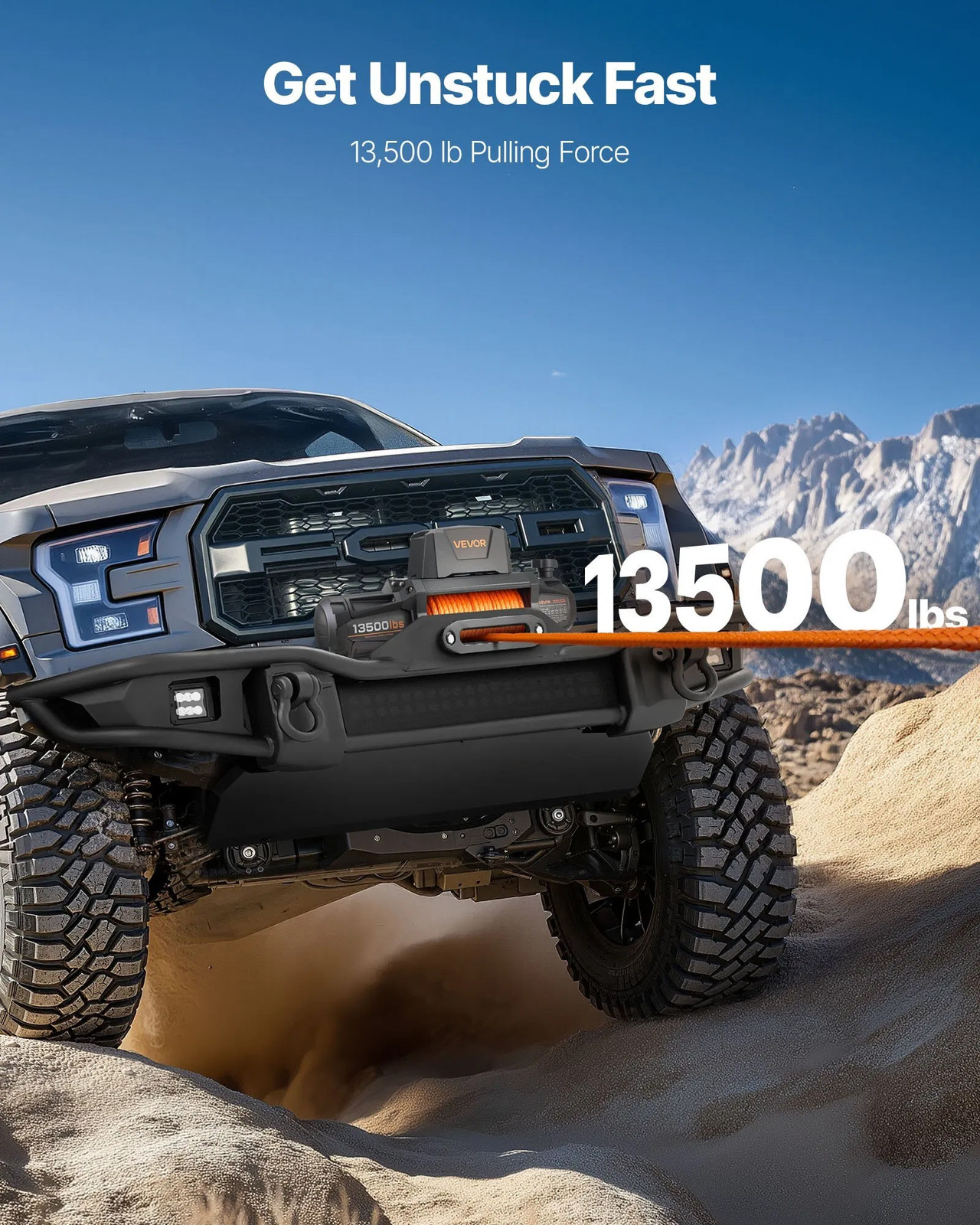Electric Winch, 13500 lbs Load Capacity, 12V DC Truck Winch with Φ3/8 in x 92 f