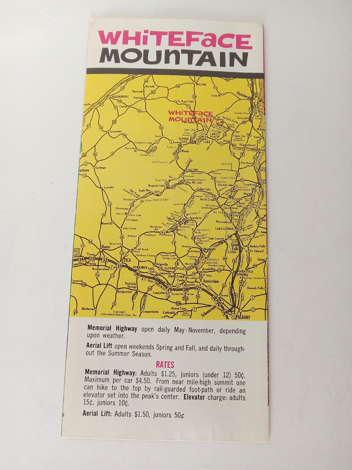 Vtg 1966 Whiteface Mountain Adirondacks NY Brochure Chairlift Skiing Map