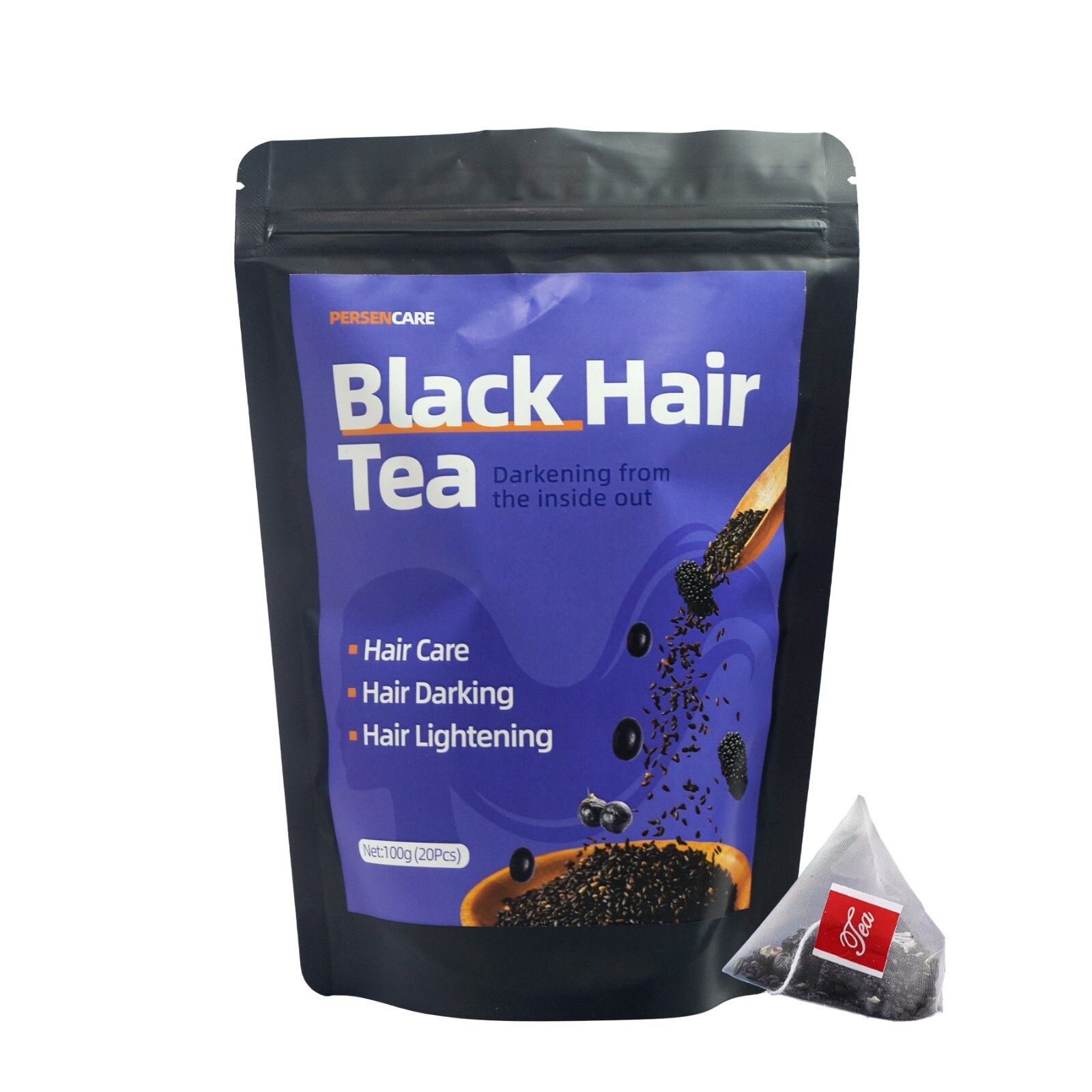 20 Pcs Natural Black Hair Tea Man & Woman Hair Growth thickning and Darkening