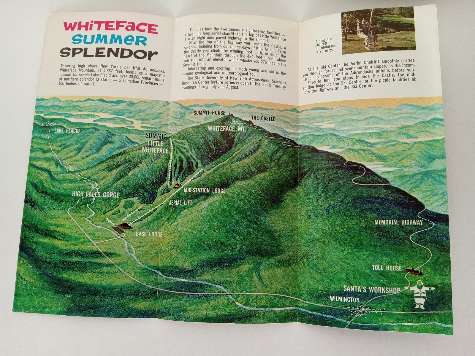 Vtg 1966 Whiteface Mountain Adirondacks NY Brochure Chairlift Skiing Map