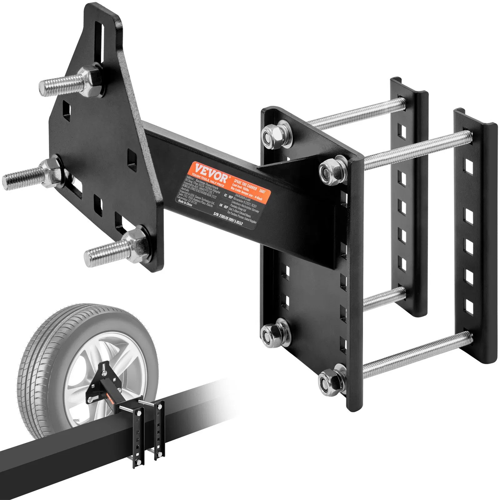Spare Tire Carrier, Trailer Spare Tire Mount, 160 lbs Capacity, Utility Trailer