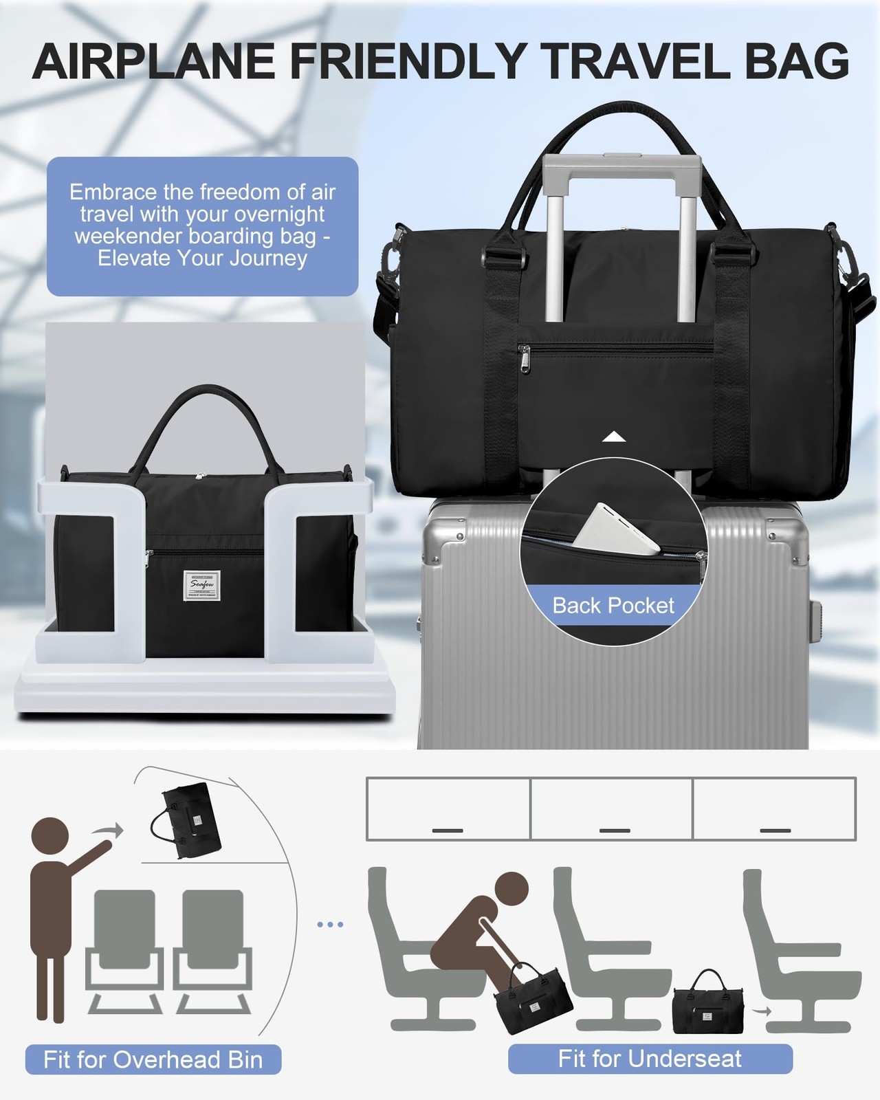 Gym Bag Womens,Travel Duffel Carry on Bag Sport Tote Bag Weekend Overnight Bag