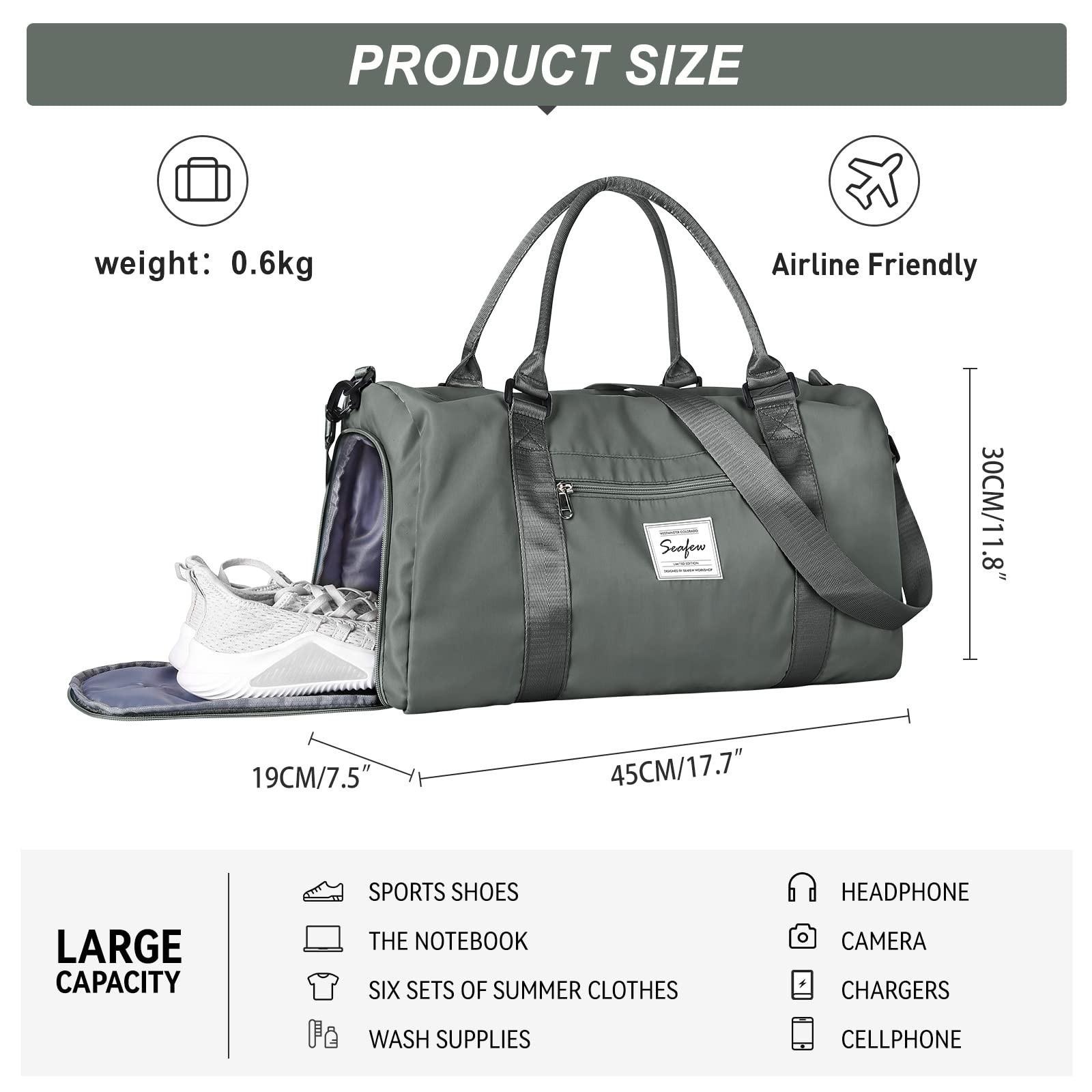 Weekender Gym Duffel Bags for Women Olive Green with Toiletry Bag