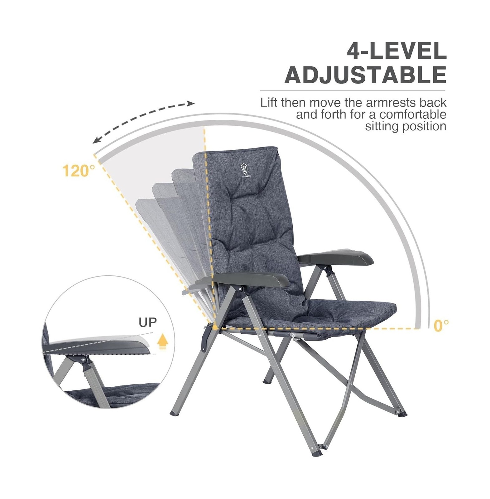 EVER ADVANCED Folding Camping Recliner Chair Fully Padded with Adjustable Hig…