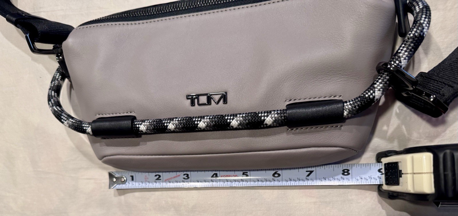 Tumi Grey Leather Fanny Pack or Crossbody w/Attached Key Ring, NWOT