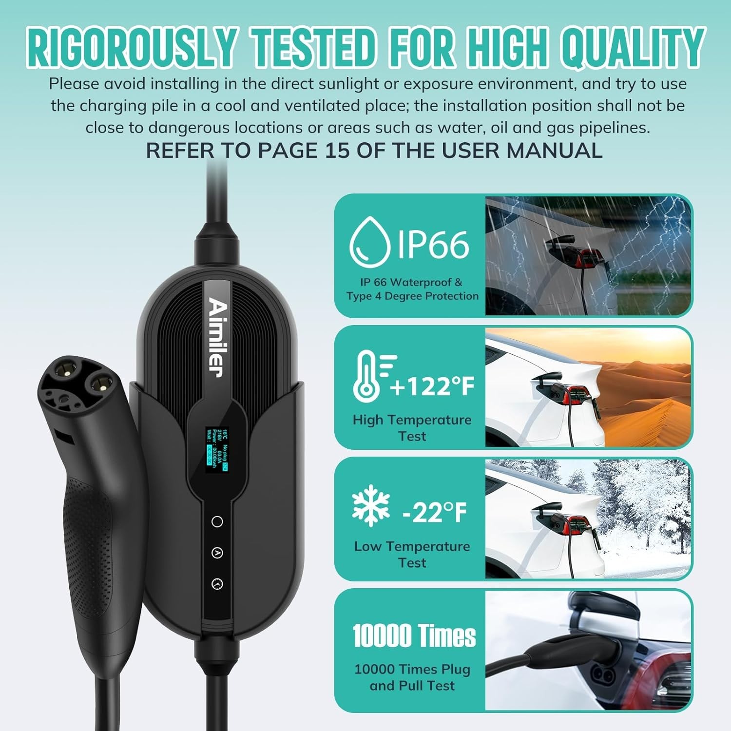 Tesla EV Charger Level 1-2 Portable 16A with 25FT Cable NACS Plug Electric Car