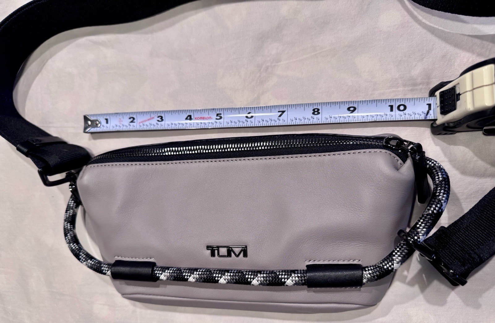Tumi Grey Leather Fanny Pack or Crossbody w/Attached Key Ring, NWOT