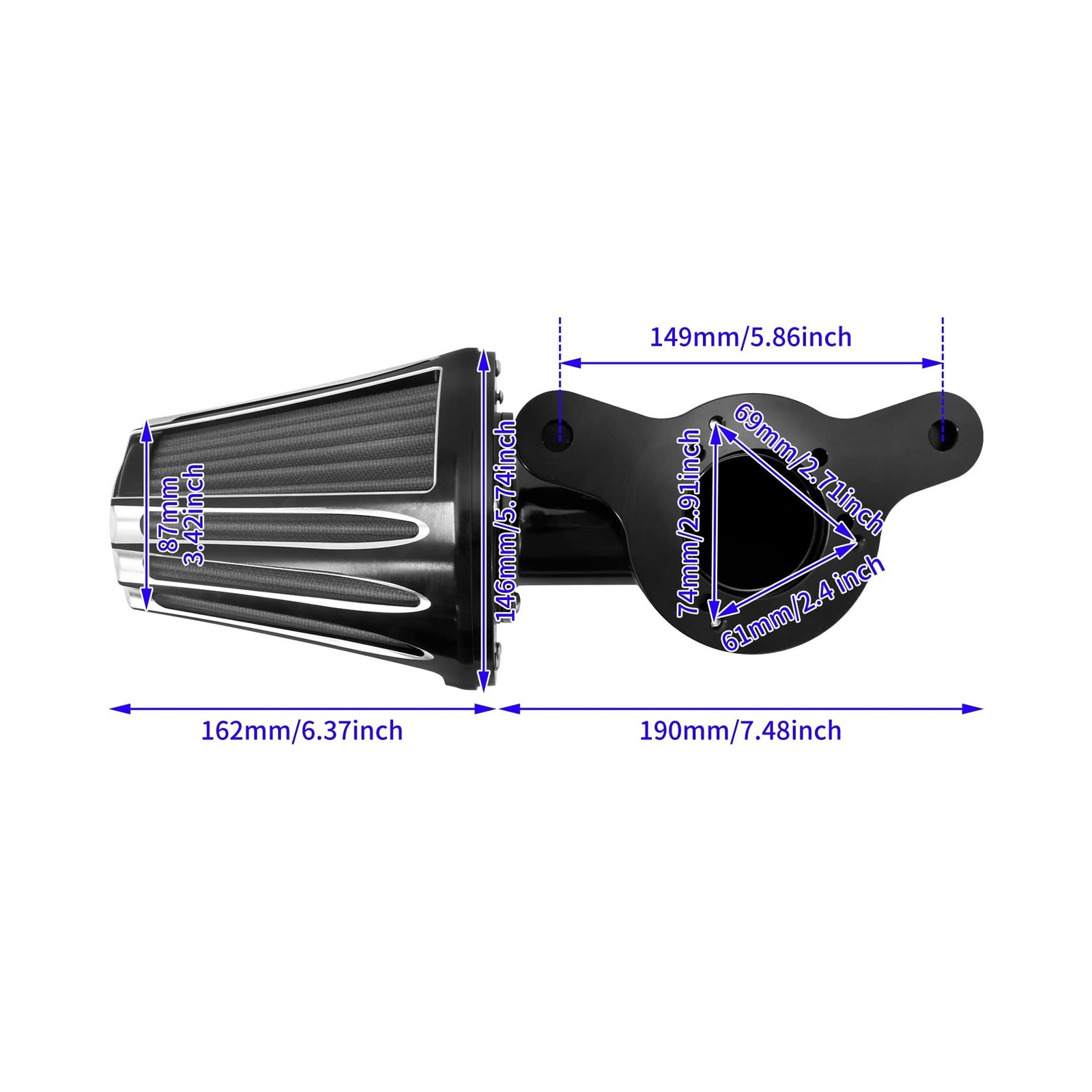 Sucker Air Intake Cleaner Kit Air Filter Fit for Harley (Black Housing Grey E…