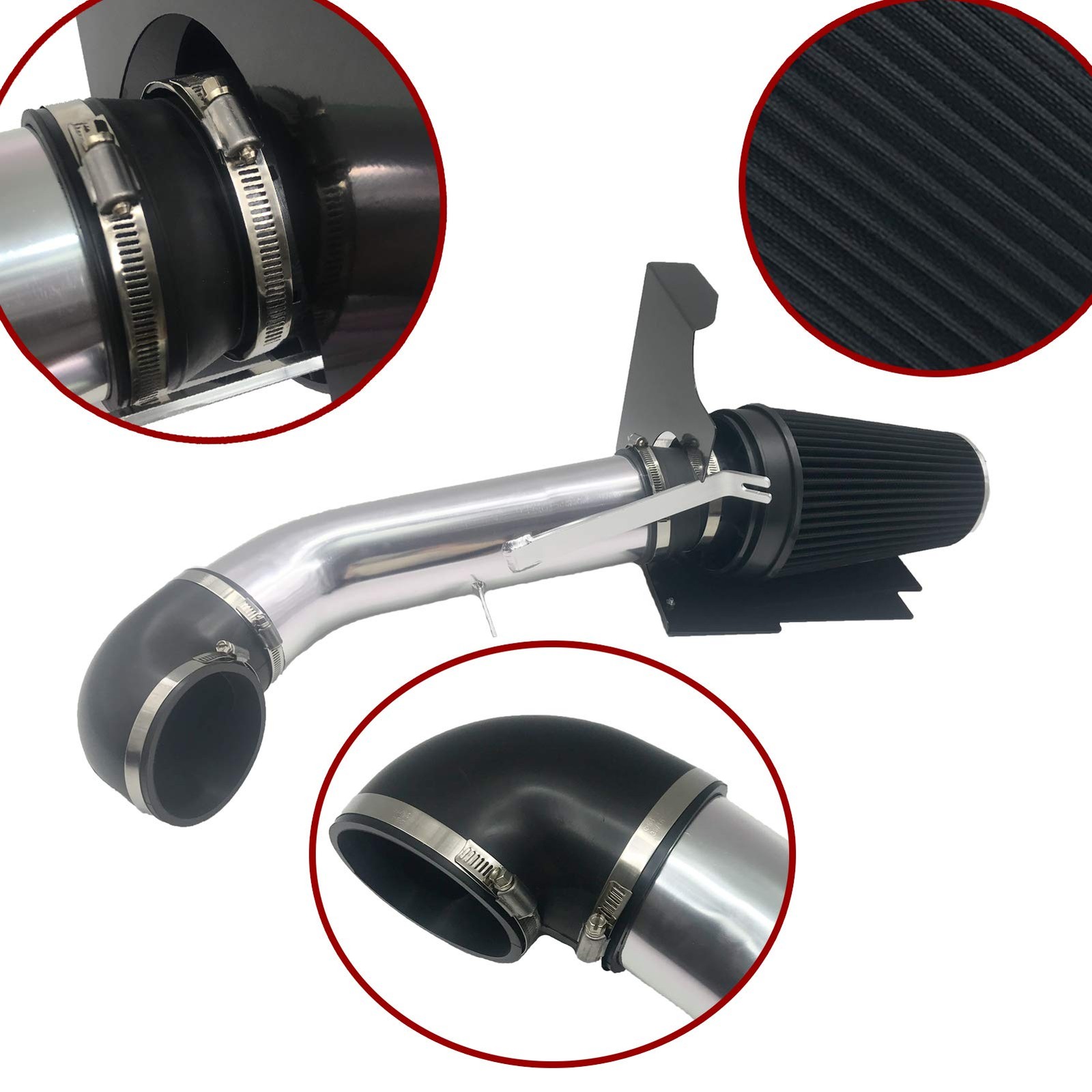 4 Inch Performance Cold Air Intake Filter Kit with Heat Shield Silver & Black