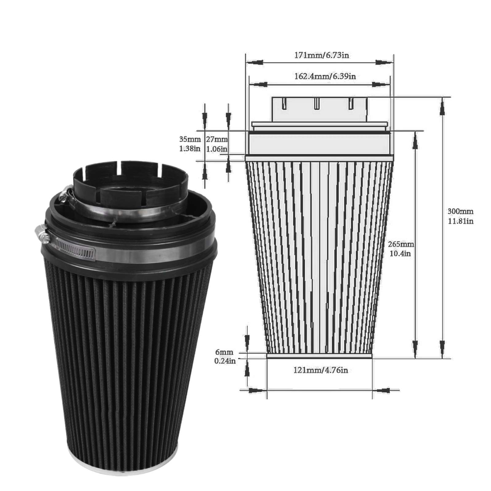 4 Inch Performance Cold Air Intake Filter Kit with Heat Shield Silver & Black